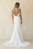 Elegant Mermaid V-Neck Elastic Satin Long Wedding Dresses