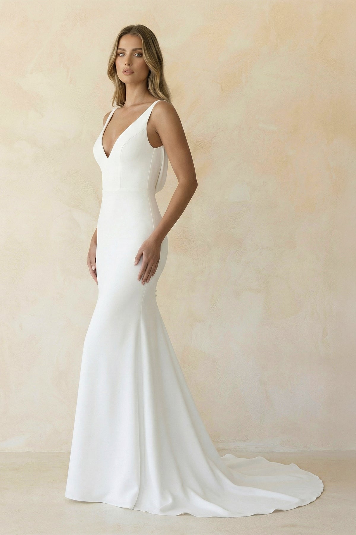 Elegant Mermaid V-Neck Elastic Satin Long Wedding Dresses