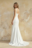 Mermaid Square Neck Satin Wedding Dress in White
