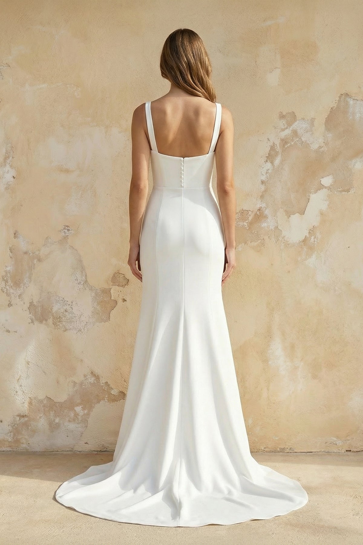 Mermaid Square Neck Satin Wedding Dress in White