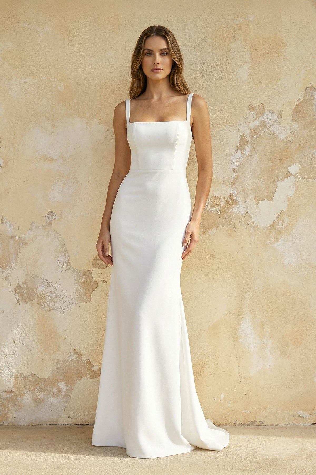 Mermaid Square Neck Satin Wedding Dress in White