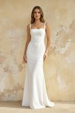 Mermaid Square Neck Satin Wedding Dress in White