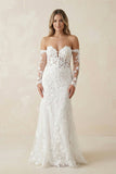 Mermaid Sweetheart Tulle Appliques Wedding Dresses with Sleeves