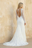 Vintage Sheath Satin V-neck Mermaid Long Sleeve Wedding Dress