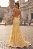 Mermaid Orange Spaghetti Straps Sequins Prom Dress