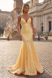 Mermaid Orange Spaghetti Straps Sequins Prom Dress