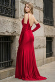 Black Spaghetti Straps High Slit Mermaid Satin Pleated Prom Dress