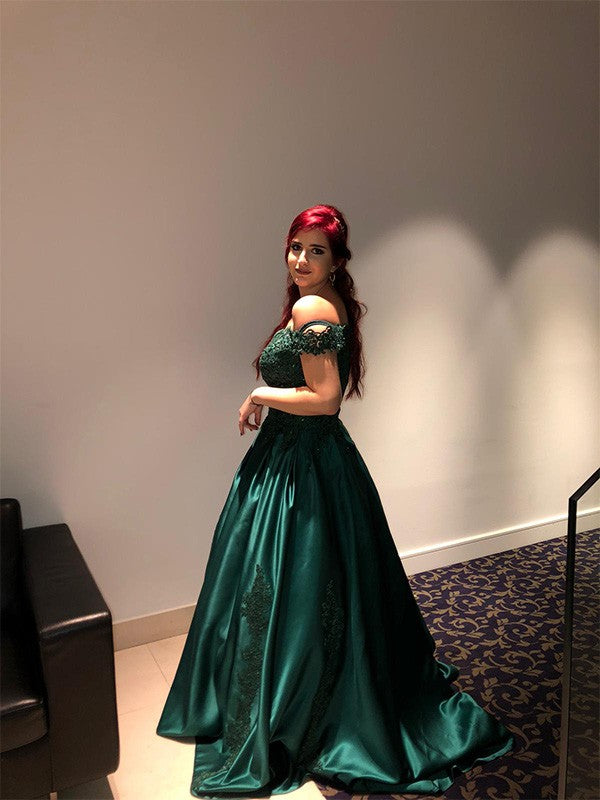 Ballkleid Spitze Satin Ärmellos Sweep/Pinsel Zug Off-the-Shoulder Kleider Prom Quinceanera Kleid Ballkleid