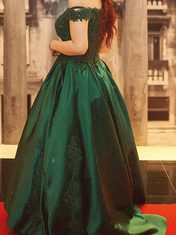 Ballkleid Spitze Satin Ärmellos Sweep/Pinsel Zug Off-the-Shoulder Kleider Prom Quinceanera Kleid Ballkleid