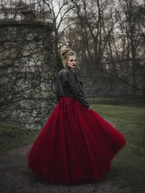 Vestido de fiesta de tul con tirantes finos, apliques, largo hasta el suelo, sin mangas, para fiesta de noche