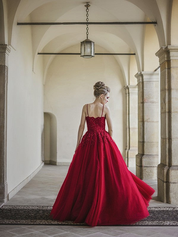 Vestido de fiesta de tul con tirantes finos, apliques, largo hasta el suelo, sin mangas, para fiesta de noche