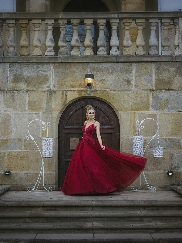 Vestido de fiesta de tul con tirantes finos, apliques, largo hasta el suelo, sin mangas, para fiesta de noche