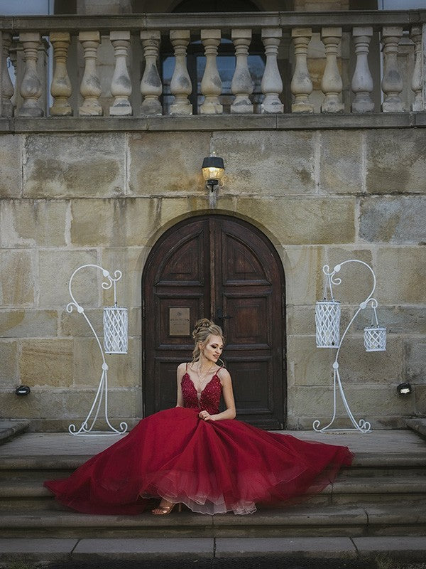 Vestido de fiesta de tul con tirantes finos, apliques, largo hasta el suelo, sin mangas, para fiesta de noche