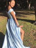 Vestido de noche de graduación de corte A/princesa, de satén, sin mangas, con volantes y hombros descubiertos