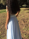 Vestido de noche de graduación de corte A/princesa de gasa con escote transparente, sin mangas, con cola larga y apliques