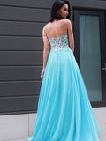 Vestido de noche de graduación con apliques de gasa, sin mangas, escote en V y cola larga