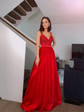 Vestido de noche de fiesta de tul sin mangas con escote en V y apliques de corte A/princesa hasta el suelo