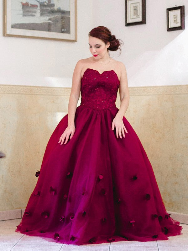 Ballkleid Applikationen Herzausschnitt Tüll Ärmellos Bodenlang Kleider Abschlussball Abendkleid Ballkleider