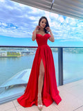 A-Line/Princess Sleeveless Off-the-Shoulder Satin Ruffles Floor-Length Dresses Prom Evening Dress