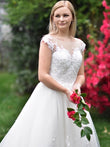 Vestidos de novia de corte A/princesa, tul, escote en V, sin mangas, apliques, cola de corte