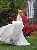 Vestidos de novia de corte A/princesa, tul, escote en V, sin mangas, apliques, cola de corte