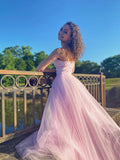 Vestido de noche de graduación con corte A/princesa, escote corazón, sin mangas, con volantes y cola larga
