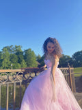Vestido de noche de graduación con corte A/princesa, escote corazón, sin mangas, con volantes y cola larga