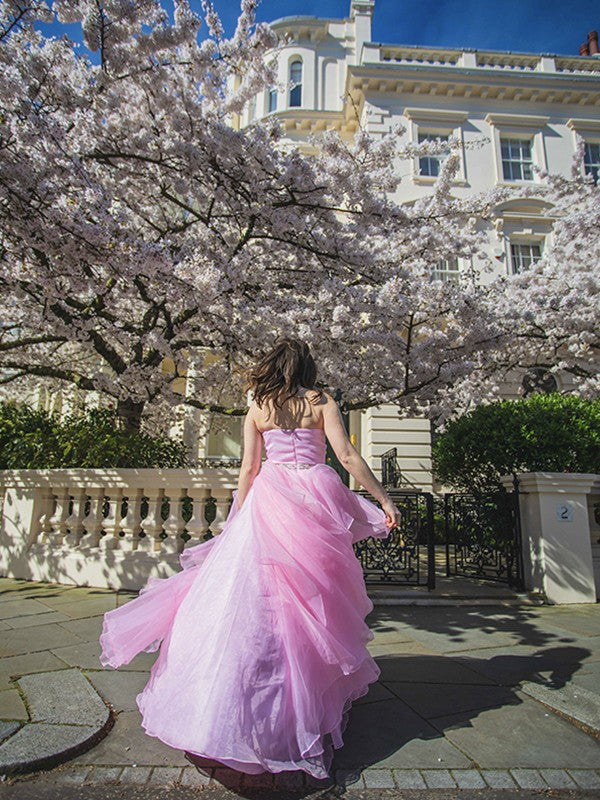 Vestido de fiesta de noche con escote corazón, organza, cuentas, largo hasta el suelo, sin mangas