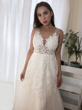 Vestidos de novia de corte A/princesa, sin mangas, de tul, hasta el suelo, con escote en V