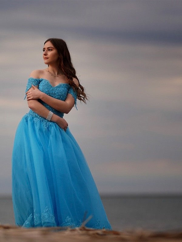 Vestido de fiesta con hombros descubiertos, encaje, tul, sin mangas, largo hasta el suelo, vestido de noche para graduación