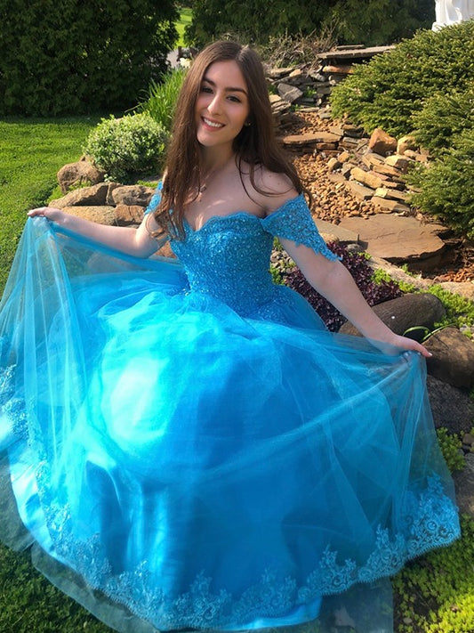 Vestido de fiesta con hombros descubiertos, encaje, tul, sin mangas, largo hasta el suelo, vestido de noche para graduación