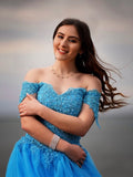 Vestido de fiesta con hombros descubiertos, encaje, tul, sin mangas, largo hasta el suelo, vestido de noche para graduación