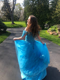 Vestido de fiesta con hombros descubiertos, encaje, tul, sin mangas, largo hasta el suelo, vestido de noche para graduación