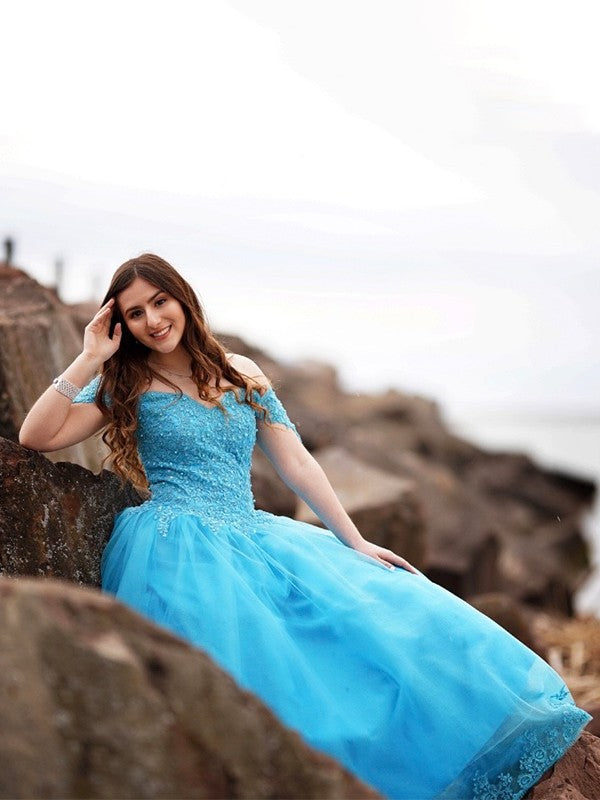 Vestido de fiesta con hombros descubiertos, encaje, tul, sin mangas, largo hasta el suelo, vestido de noche para graduación