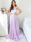 Vestido de noche de graduación con corte A/princesa, escote halter, satén imitación seda, sin mangas y fruncido