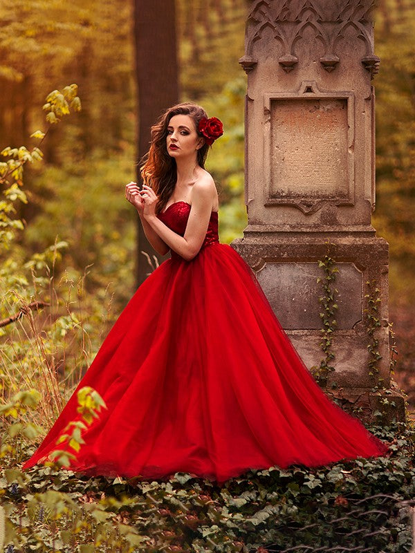 Ballkleid Perlenbesetzt Tüll Herzausschnitt Ärmellos Bodenlang Kleider Ballkleid Abendkleid