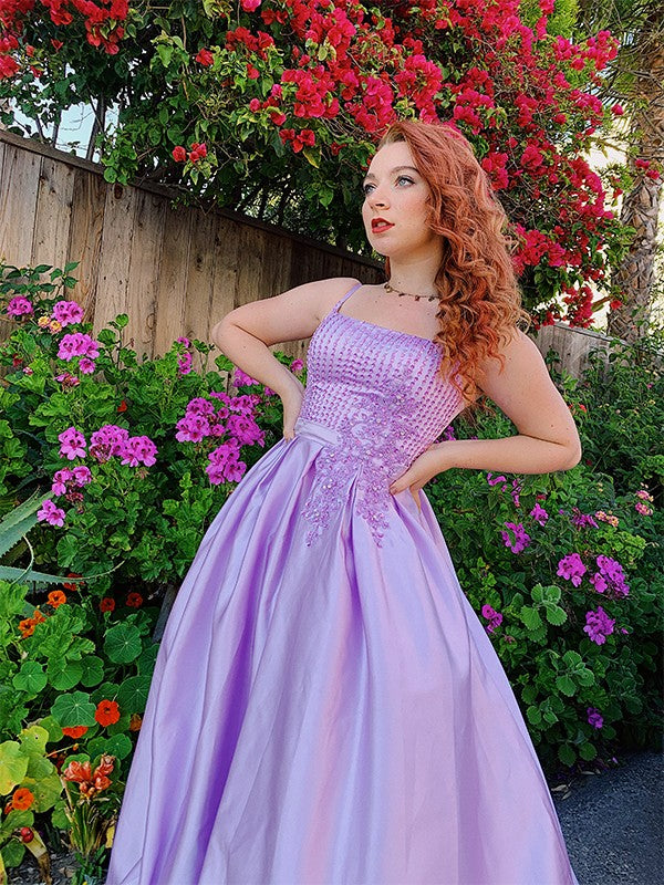Vestido de fiesta sin mangas hasta el suelo de satén con apliques y tirantes finos, vestido de noche para graduación