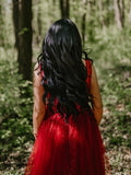 Vestido de noche de fiesta con escote en V, corte A/princesa, tul, cuentas, cola larga y sin mangas