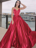 Vestido de noche de graduación de satén con escote en V, sin mangas, corte A/princesa y volantes