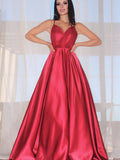 Vestido de noche de graduación de satén con escote en V, sin mangas, corte A/princesa y volantes