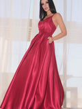 Vestido de noche de graduación de satén con escote en V, sin mangas, corte A/princesa y volantes