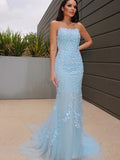 Trumpet/Mermaid Halter Sleeveless Lace Tulle Court Train Train Dresses Prom Evening Dress