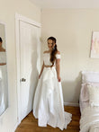 A-Line/Princess Satin Lace Off-the-Shoulder Sleeveless Sweep/Brush Train Two Piece Dresses Prom Evening Dress