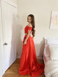 A-Line/Princess Satin Lace Off-the-Shoulder Sleeveless Sweep/Brush Train Two Piece Dresses Prom Evening Dress