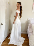 A-Line/Princess Satin Lace Off-the-Shoulder Sleeveless Sweep/Brush Train Two Piece Dresses Prom Evening Dress