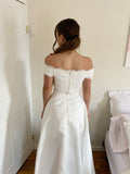 A-Line/Princess Satin Lace Off-the-Shoulder Sleeveless Sweep/Brush Train Two Piece Dresses Prom Evening Dress