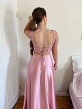 A-Line/Princess Square Applique Silk like Satin Sleeveless Sweep/Brush Train Two Piece Dresses Prom Evening Dress