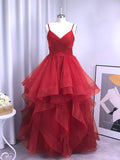 Vestidos de fiesta de noche con corte A/princesa, volantes, tirantes finos, sin mangas, de tul, hasta el suelo