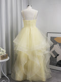 Vestidos de fiesta de noche con corte A/princesa, volantes, tirantes finos, sin mangas, de tul, hasta el suelo