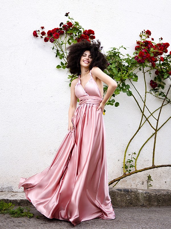 Vestido de noche de graduación, corte A/princesa, satén sedoso, sin mangas, con faja, cinta o cinturón, tirantes finos, largo hasta el suelo